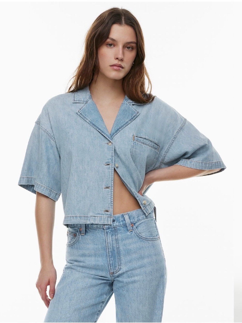 XXS Denim Forum Light Blue Cropped Denim Shirt